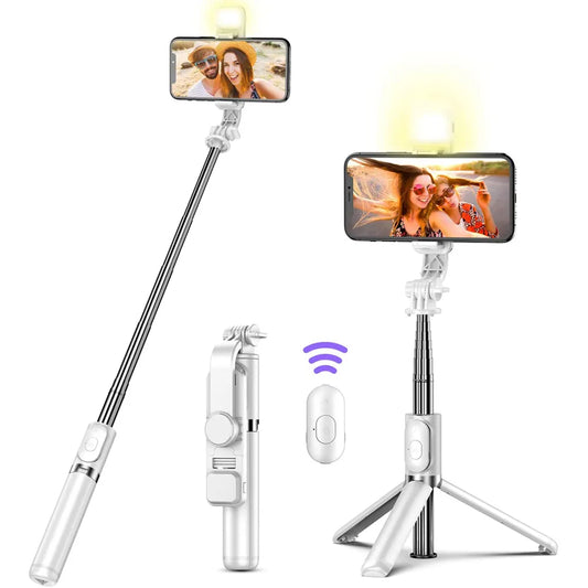 New Wireless Bluetooth Selfie Stick Foldable Portable Tripod with Fill Light Shutter Remote Control for Android iPhone Smartphone