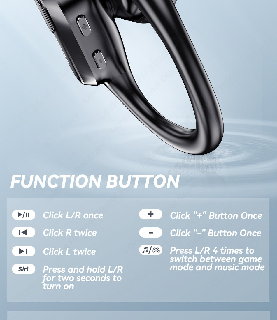 Lenovo XT80 Wireless Headphone with Mic Bluetooth - 5.3 Earphones Button Control Noise Reduction Earhooks Waterproof - Kubafasho