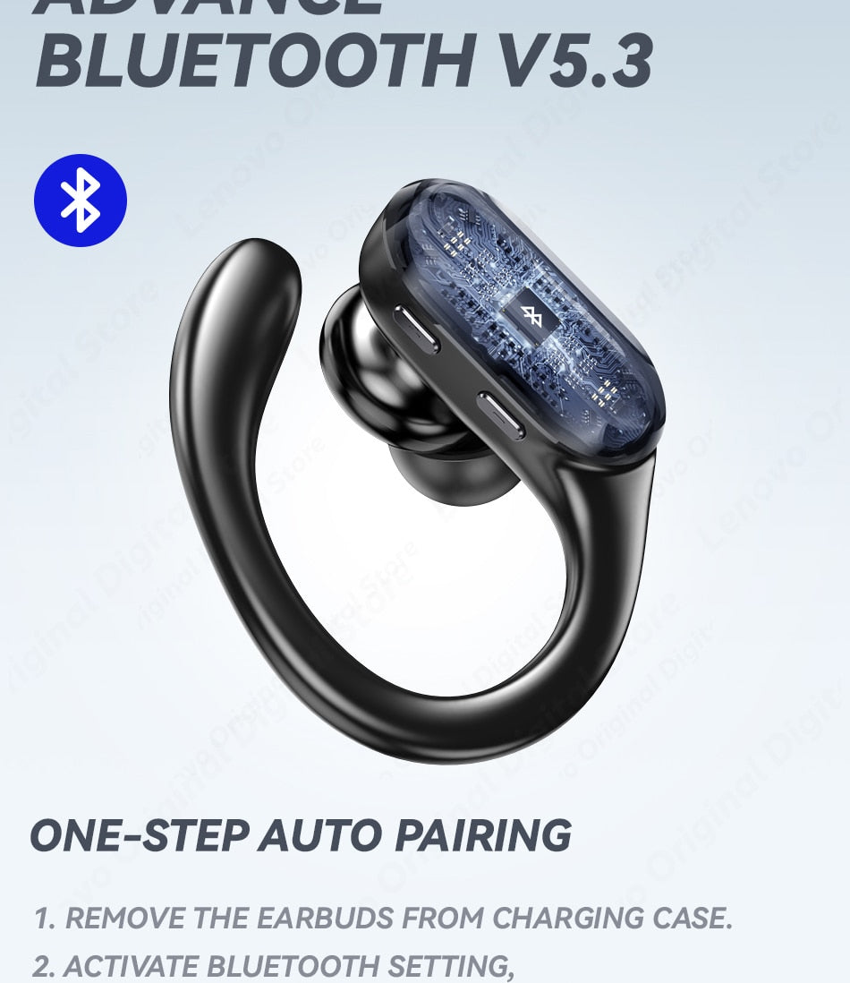 Lenovo XT80 Wireless Headphone with Mic Bluetooth - 5.3 Earphones Button Control Noise Reduction Earhooks Waterproof - Kubafasho
